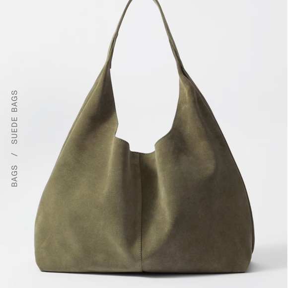 & Other Stories Large Suede Tote Bag in Green - Picture 2 of 13